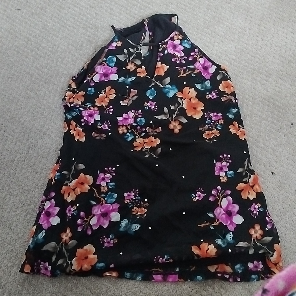 Colorful tank top with rhinestone